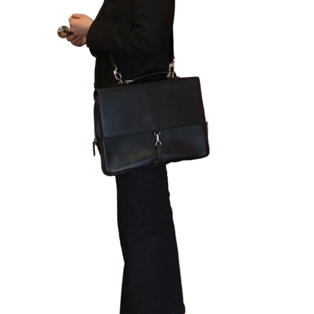 WANT Les Essentiels Black Leather Laptop Bag